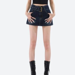 Grunge Belted Denim Mini Skirt