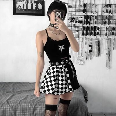 Grunge Checked A-Line Mini Skirt - Image 5