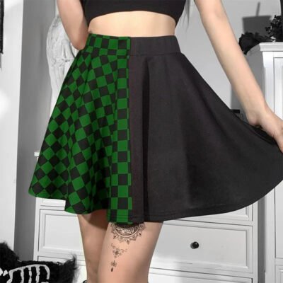 Grunge Checked A-Line Mini Skirt - Image 4