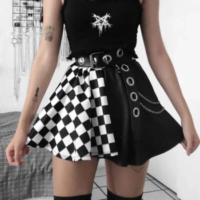 Grunge Checked A-Line Mini Skirt - Image 6