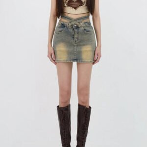 Grunge Double Belt Loop Denim Mini Skirt